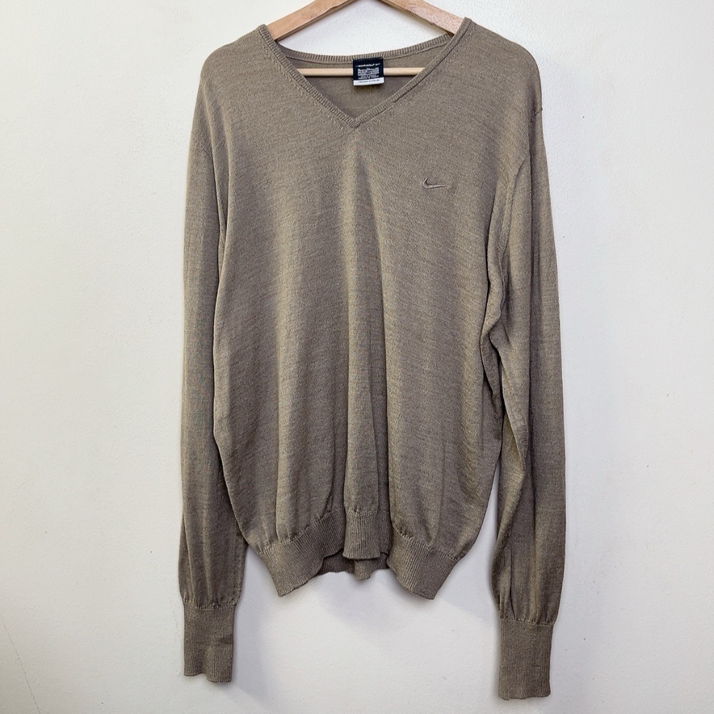 Nike Golf Mens Xlarge Vneck Wool Fine Knit Sweater In Tan Color